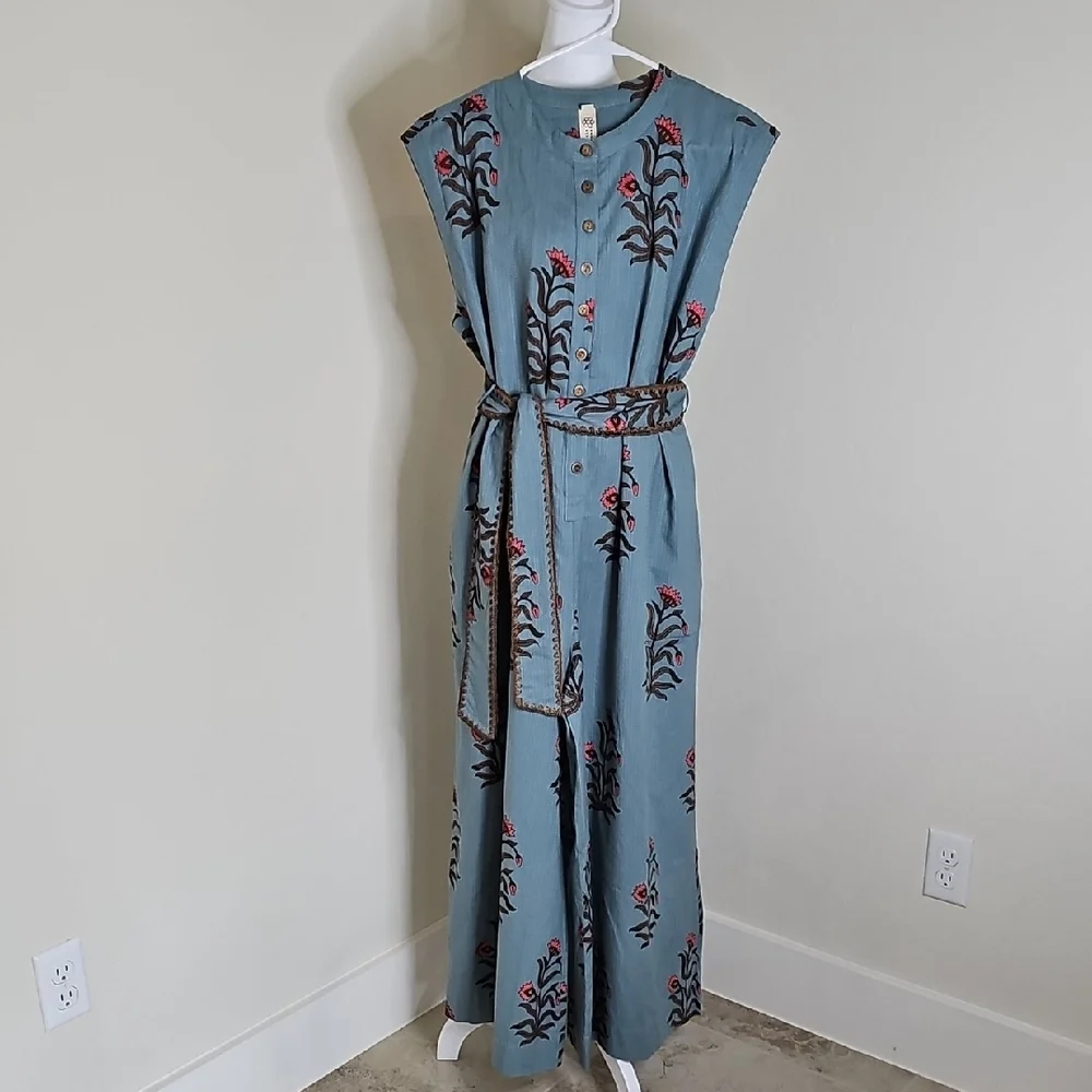 Uncle Frank by Ivy Jane Blue Floral Button-Front Tie Waist Barrel Leg Jumpsuit - Picture 12 of 13